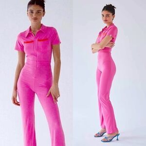 Peachy Den The Kernel Jersey Pink Jumpsuit Short Sleeves Size XS
